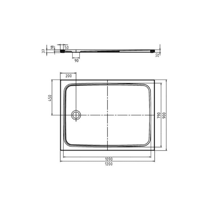 Kaldewei CAYONOPLAN 2263-5 Duschwanne 90 x 120 cm, inkl. Wannenträger extraflach