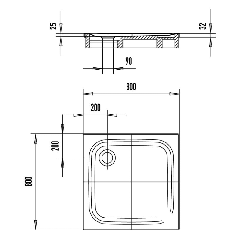 Kaldewei SUPERPLAN CLASSIC 386-2 Duschwanne 80 x 80 cm, inkl. Wannenträger