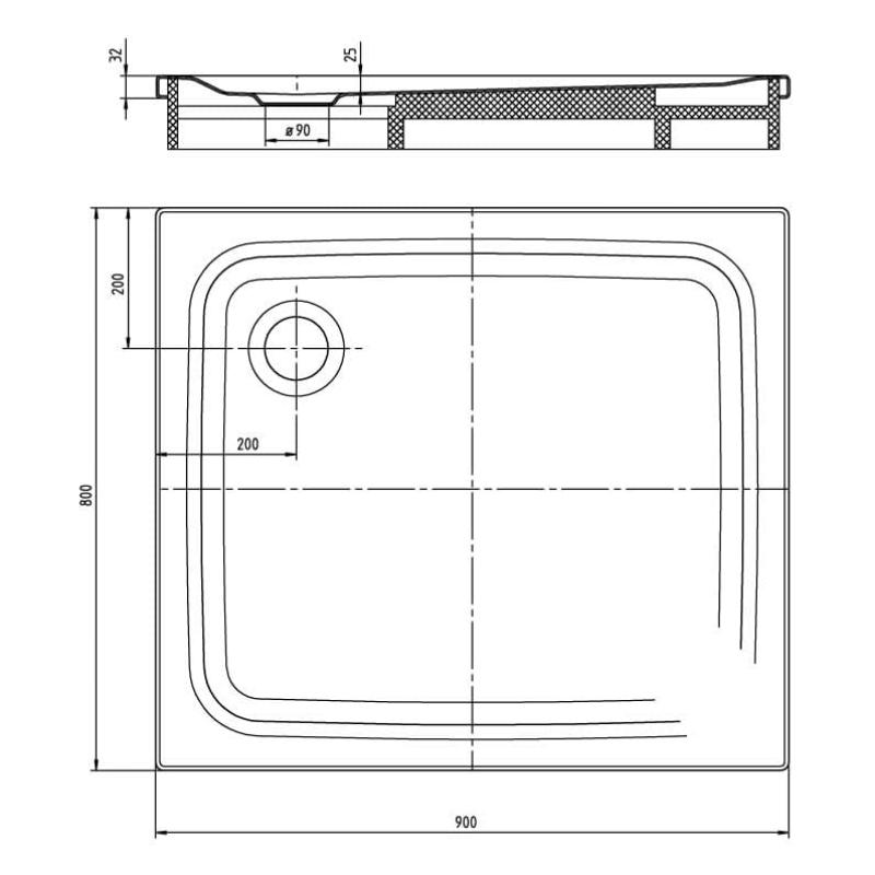 Kaldewei SUPERPLAN CLASSIC 388-2 Duschwanne 80 x 90 cm, inkl. Wannenträger