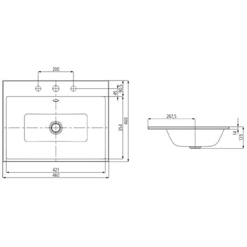 Kaldewei PURO Einbauwaschtisch 3150 mit 1 Hahnlochbohrung, 46 cm