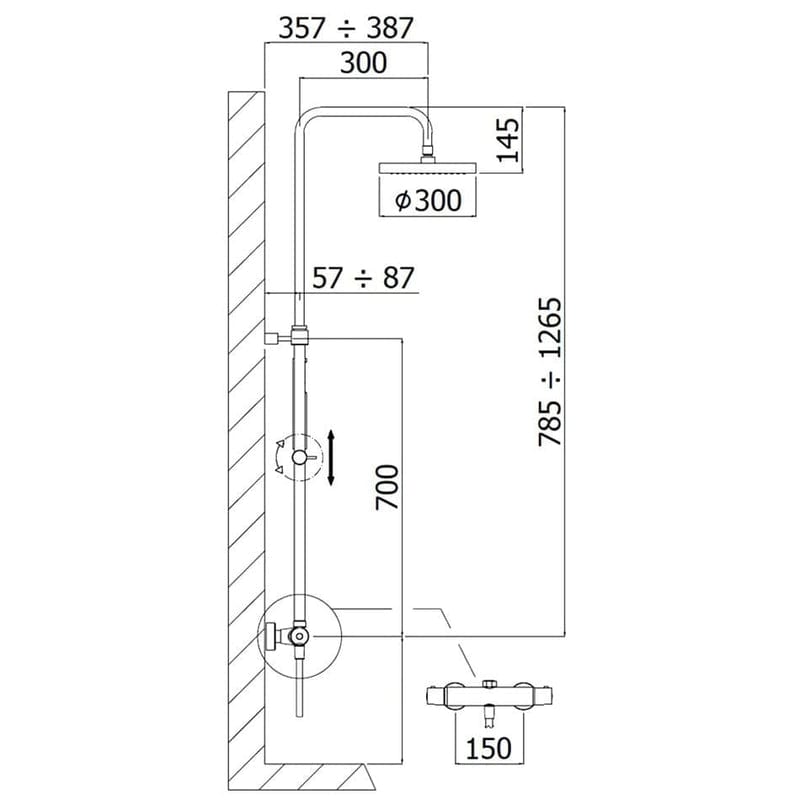 Kronenbach Duschsystem Aufputz mit Thermostat und Kopfbrause Ø 30 cm, rund
