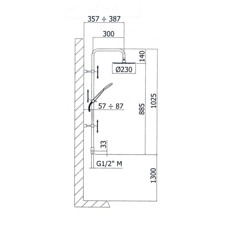 Kronenbach Duschsystem Aufputz ohne Armatur, mit Kopfbrause Ø 22,5 cm, rund