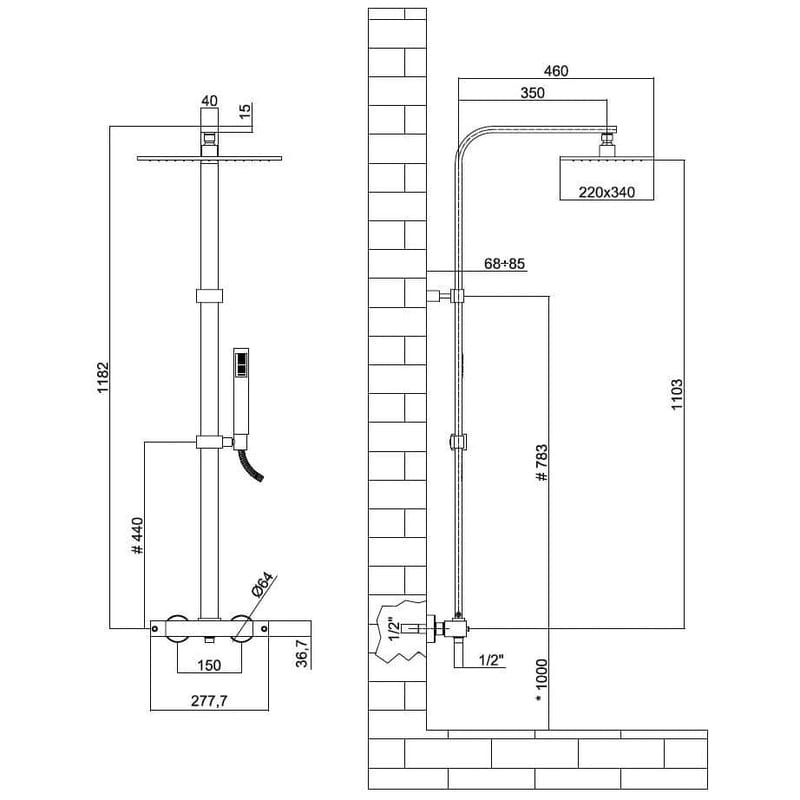 Kronenbach Duschsystem Aufputz mit Thermostat, eckig