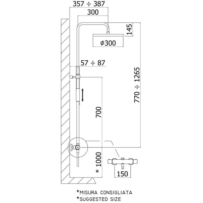 Kronenbach Duschsystem Aufputz mit Thermostat und Kopfbrause Ø 30 cm, rund