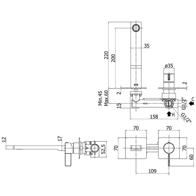 Kronenbach Krona 2.0 Waschtisch-Wandarmatur Ausladung 20 cm inkl. Grundkörper