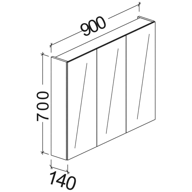Kronenbach Plana 2.0 Spiegelschrank 90 cm mit 3 Türen und LED-Aufsatzleuchte