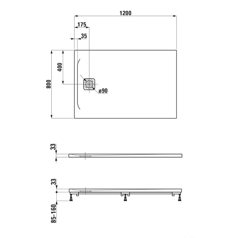 LAUFEN PRO Duschwanne 120 x 80 x 3,3 cm