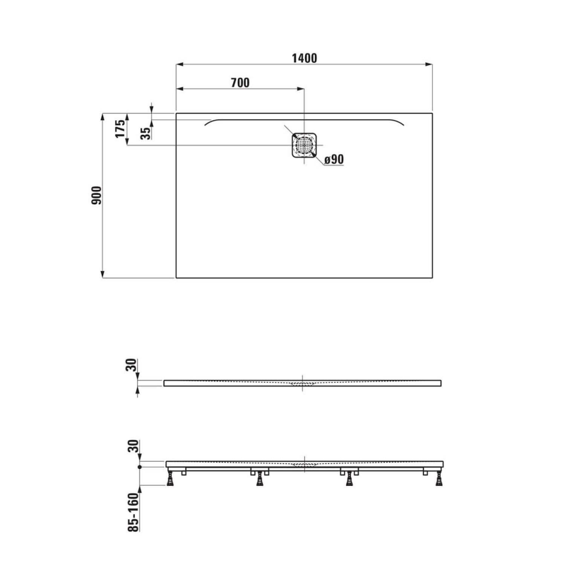 LAUFEN PRO Duschwanne 140 x 90 x 3 cm