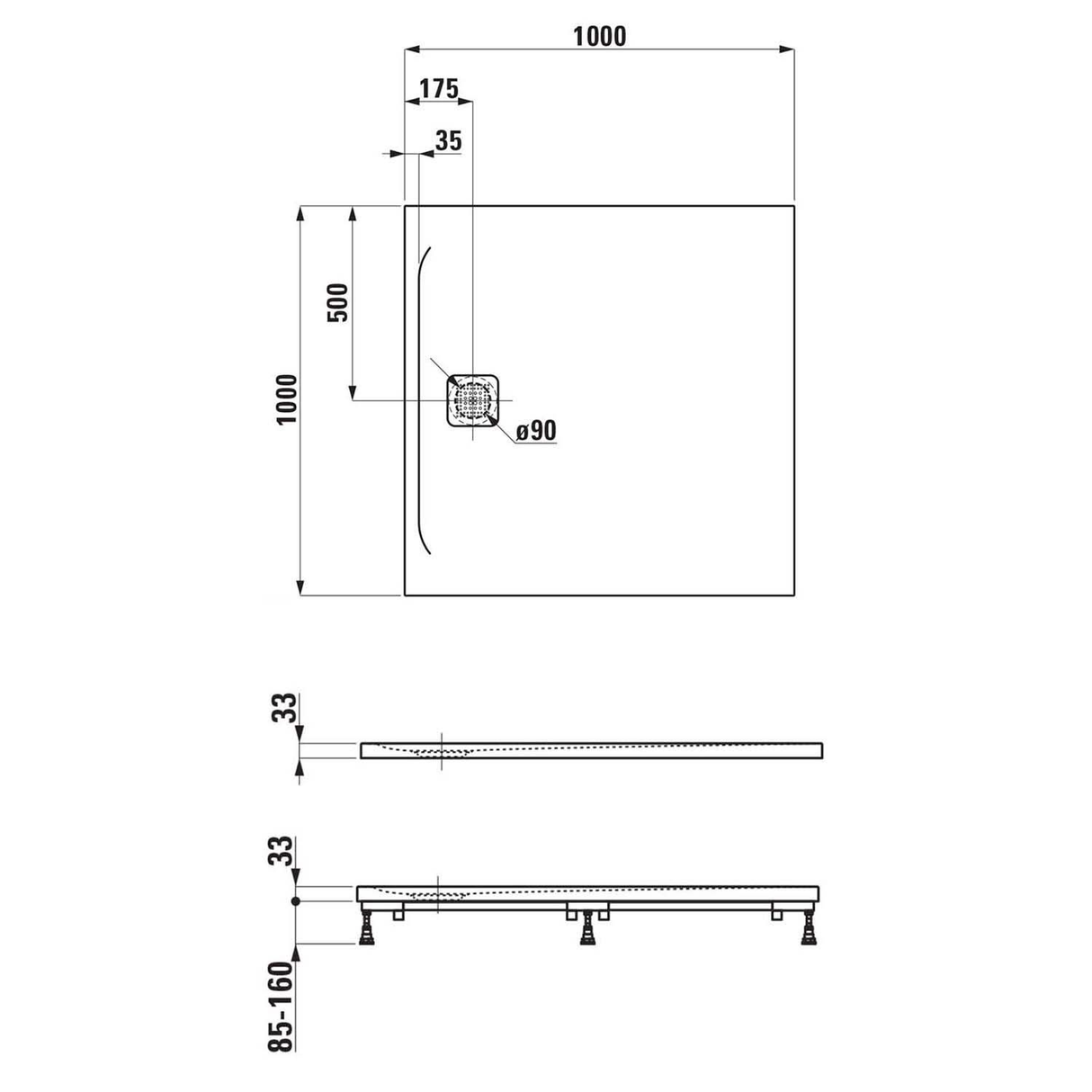 LAUFEN PRO Duschwanne 100 x 100 x 3,3 cm