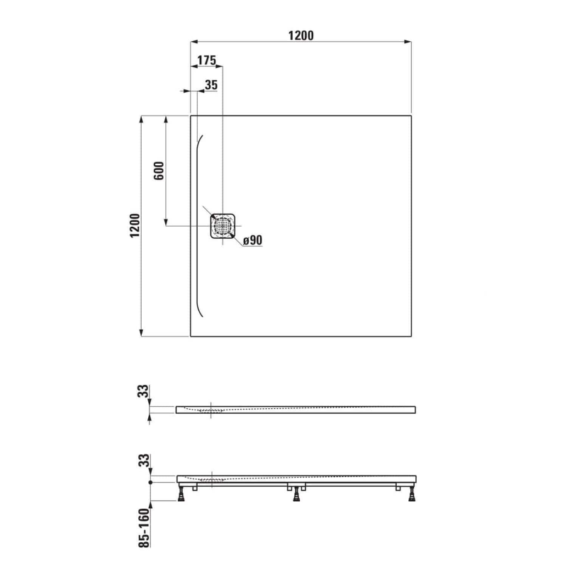 LAUFEN PRO Duschwanne 120 x 120 x 3,3 cm