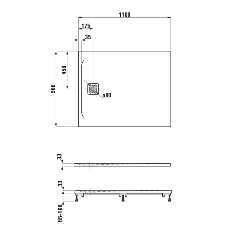 LAUFEN PRO Duschwanne 110 x 90 x 3,3 cm