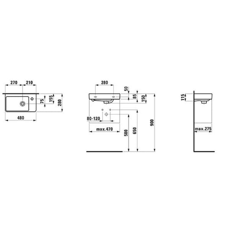 LAUFEN Pro S Handwaschbecken 48 cm asymmetrisch Becken links