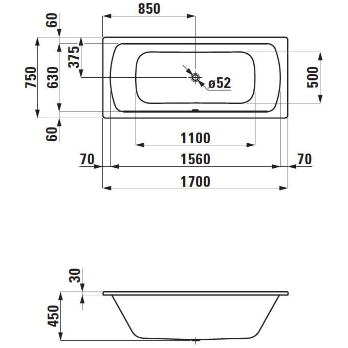 LAUFEN Pro Einbau-Badewanne 170 x 75 cm