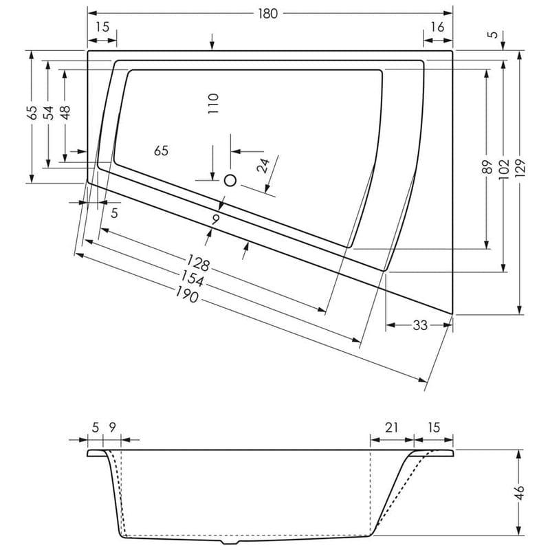 Steinkamp Life Eckbadewanne 180 x 130/65 cm Ecke, rechts