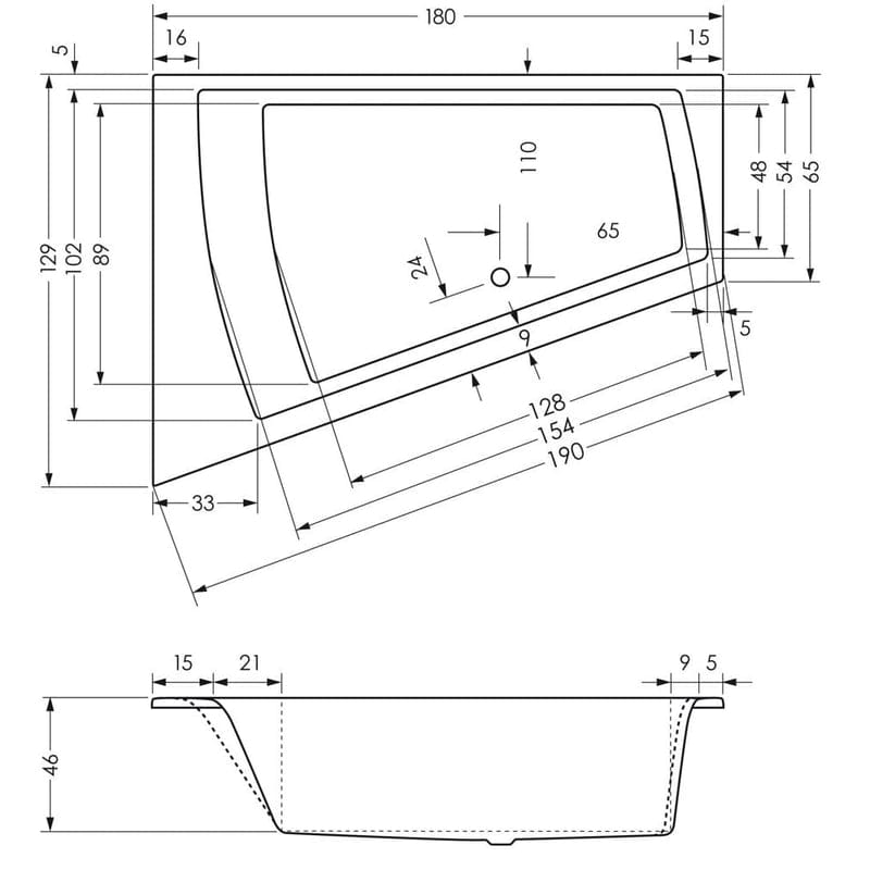 Steinkamp Life Eckbadewanne 180 x 130/65 cm Ecke links