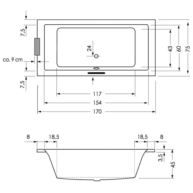 Steinkamp Life Badewanne 170 x 75 cm