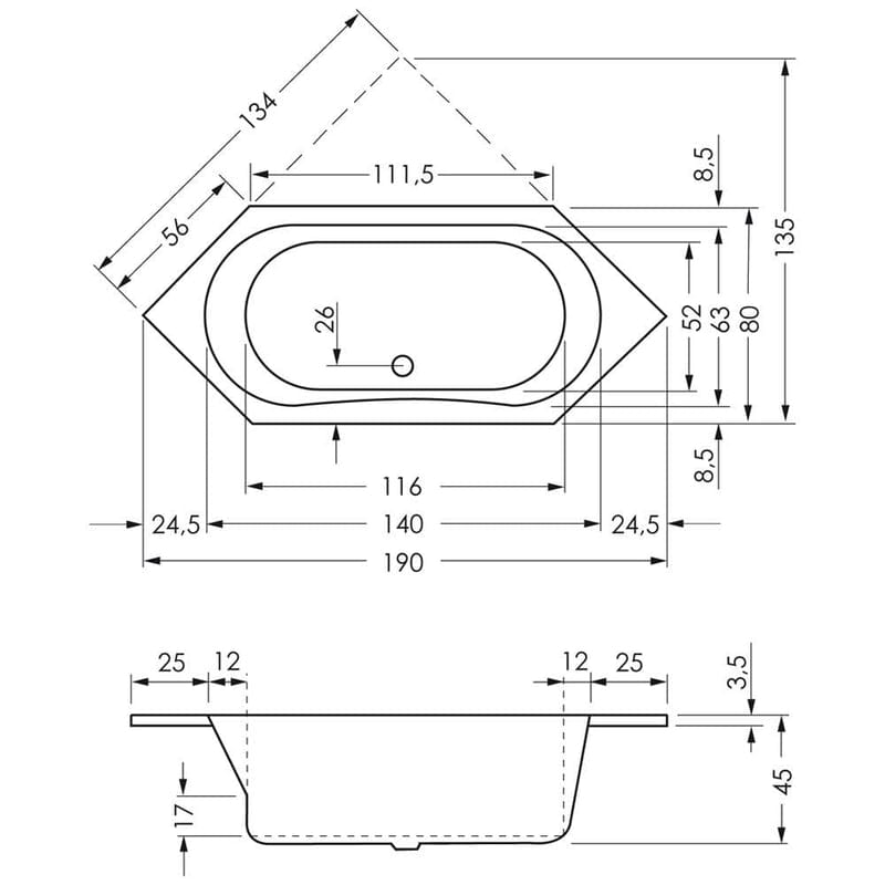 Steinkamp Life Sechseckbadewanne 190 x 80 cm