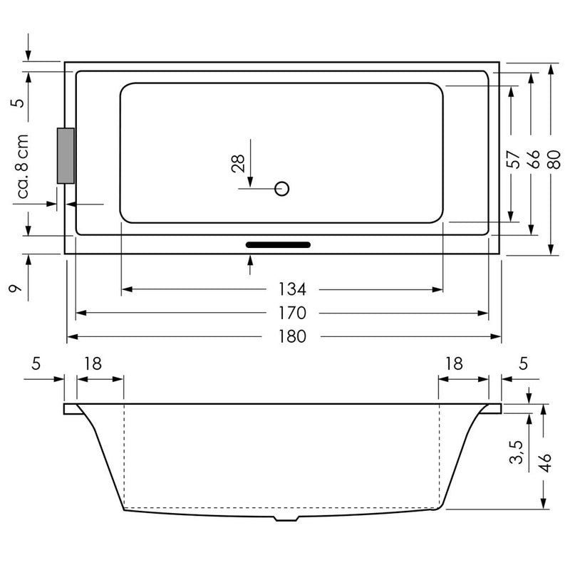 Steinkamp Life Badewanne 180 x 80 cm mit Aquapunktur