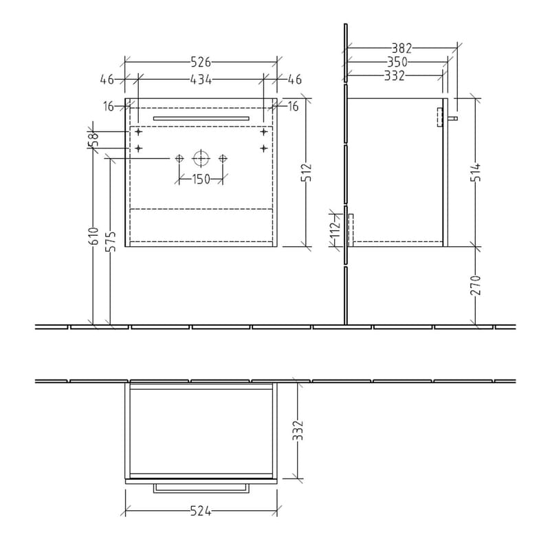 Villeroy & Boch Avento Waschtischunterschrank 53 x 38,4 x 51,4 cm, Türanschlag links