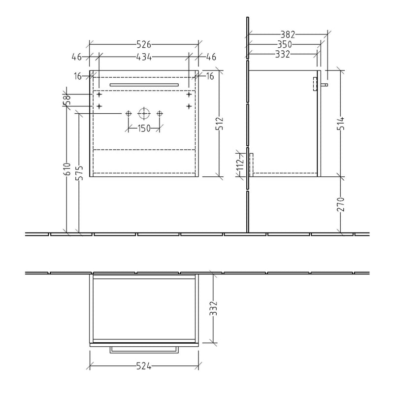 Villeroy & Boch Avento Waschtischunterschrank 52,6 x 51,4 cm, 1 Tür Anschlag links