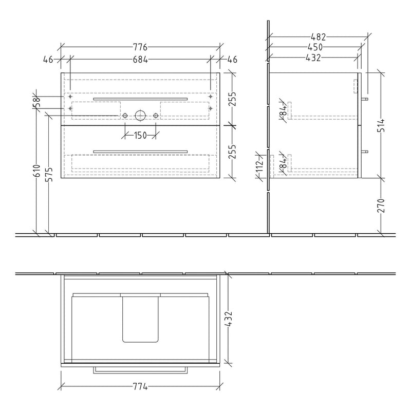 Villeroy & Boch Avento Waschtischunterschrank 77,6 x 51,4 cm, 2 Auszüge