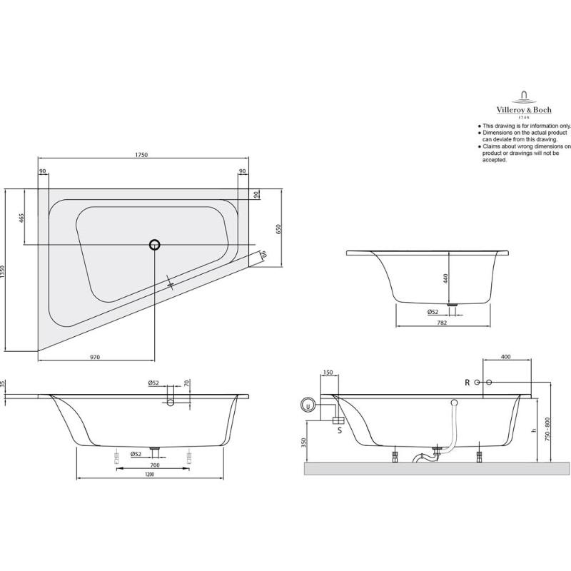 Villeroy & Boch Loop & Friends Square Eckbadewanne 175 x 135 cm, links