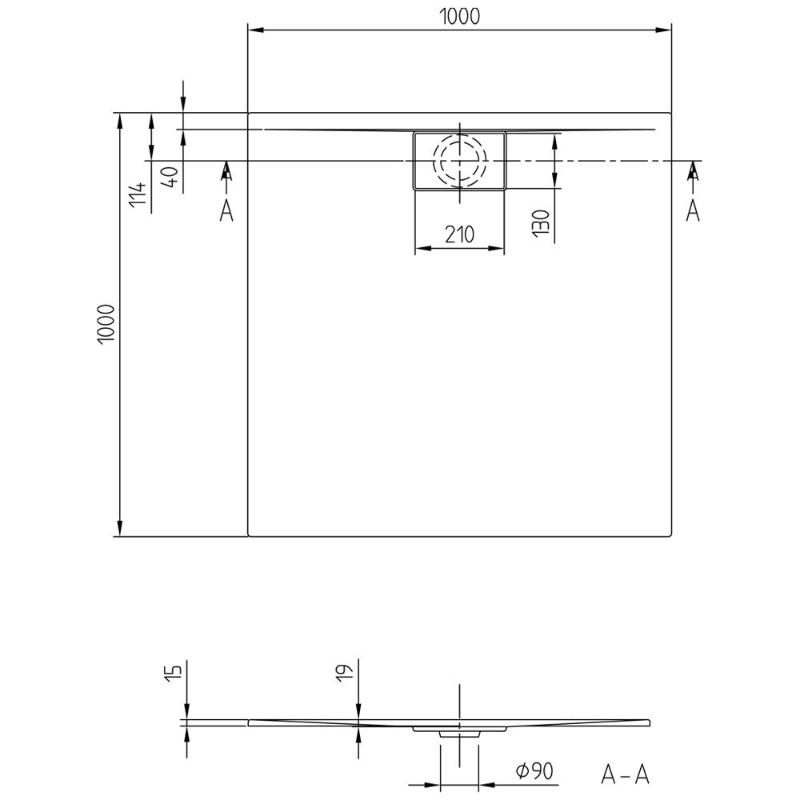 Villeroy & Boch Architectura Metalrim Duschwanne 100 x 100 x 1,5 cm