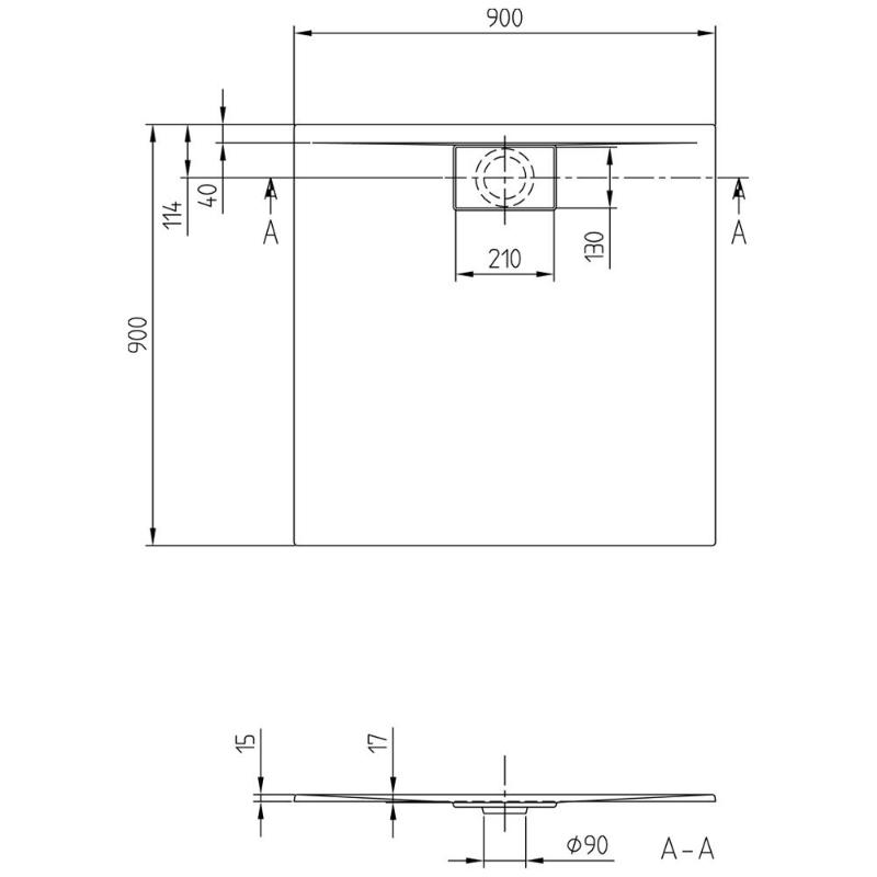 Villeroy & Boch Architectura Metalrim Duschwanne 90 x 90 x 1,5 cm mit Antirutsch