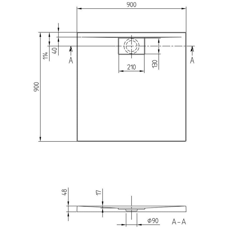 Villeroy & Boch Architectura Metalrim Duschwanne 90 x 90 x 4,8 cm