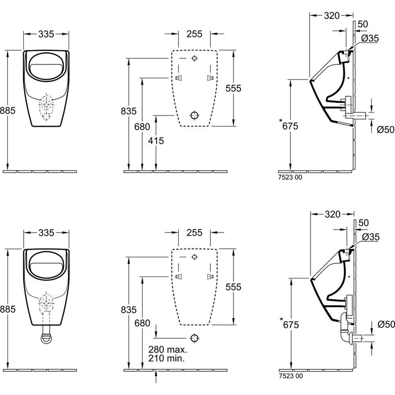 Villeroy & Boch O.novo Absaug-Urinal, ohne Deckel, DirectFlush, Zulauf von oben