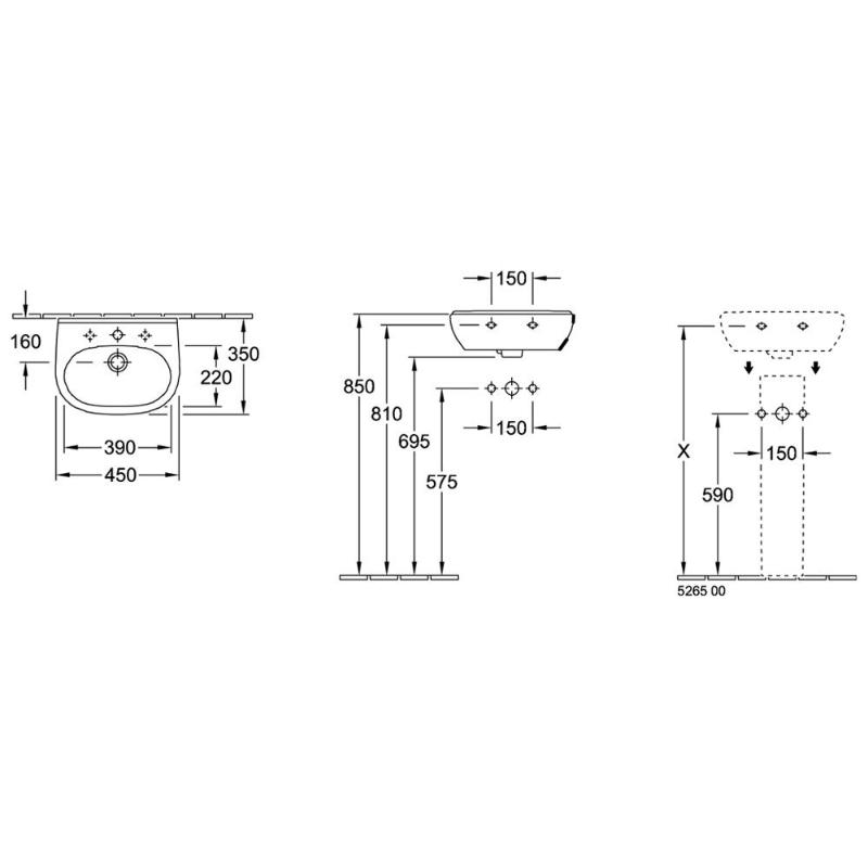 Villeroy & Boch O.novo Handwaschbecken Compact 45 x 35 cm mit Überlauf