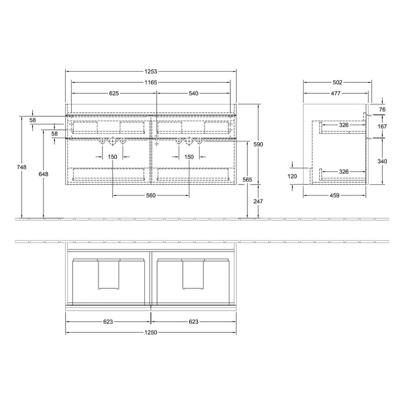 Villeroy & Boch Venticello Waschtischunterschrank 125,3 x 59 cm, 4 Auszüge