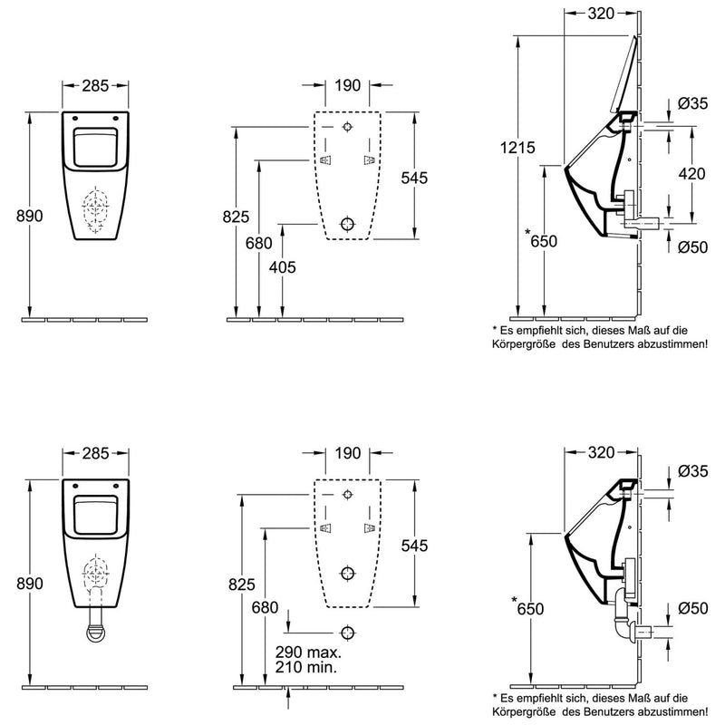 Villeroy & Boch Venticello Absaug-Urinal, für Deckel, DirectFlush, Zulauf verdeckt