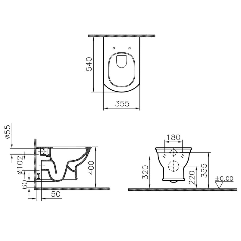 VitrA Valarte Wand-WC VitrA Flush 2.0, Tiefspüler ohne Spülrand