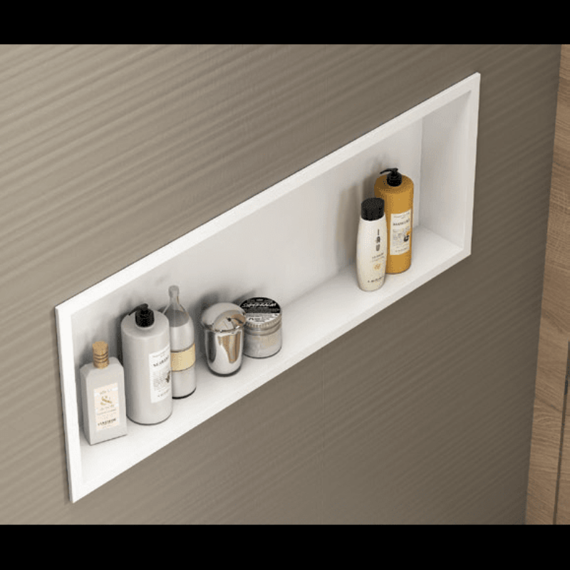 Wandnische Dusche CLARIS, einbaubare Duschablage weiß