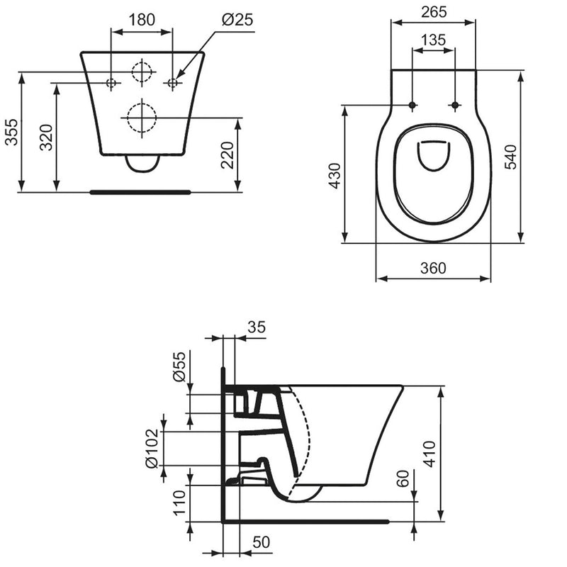 Ideal Standard Connect Air WC-Paket mit Wandtiefspül-WC AquaBlade und WC-Sitz mit Softclosing