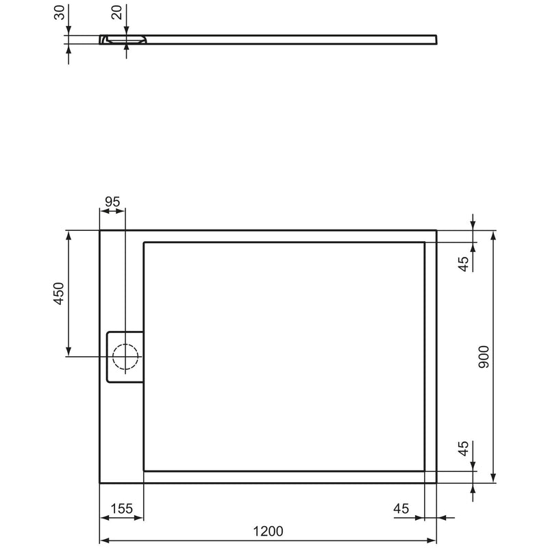 Ideal Standard Ultra Flat S i.life Rechteck-Brausewanne 120 x 90 cm, bodeneben