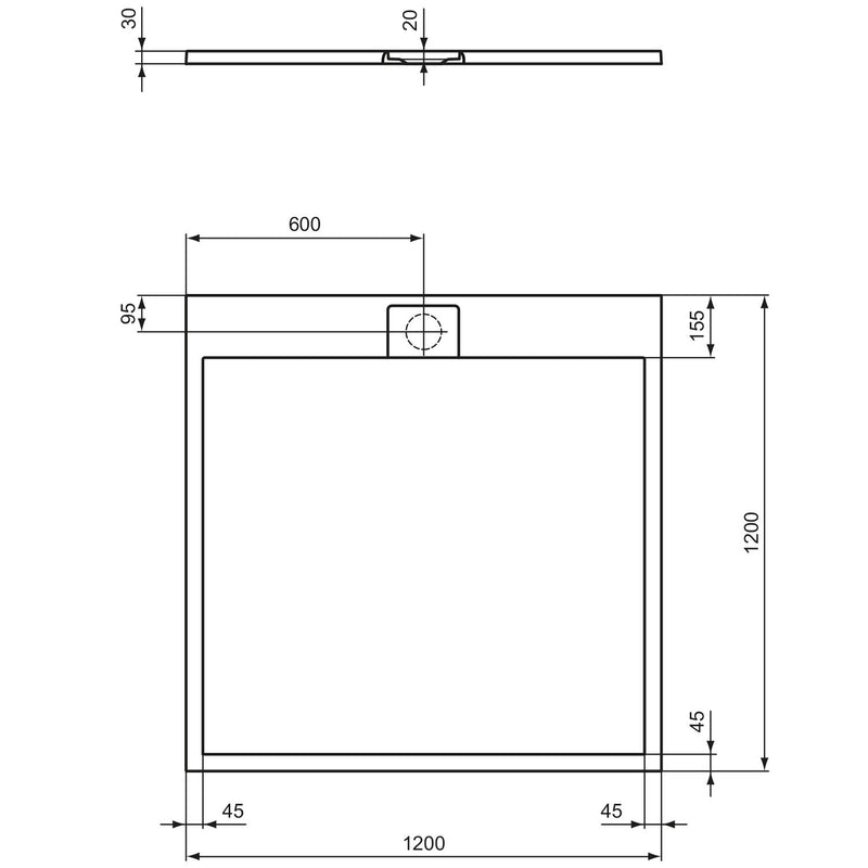 Ideal Standard Ultra Flat S i.life Brausewanne 120 x 120 cm, bodeneben