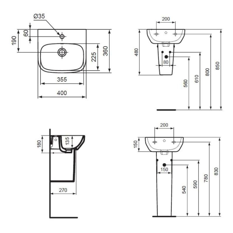 Ideal Standard i.life A Handwaschbecken 40 cm, 1 Hahnloch, mit Überlauf