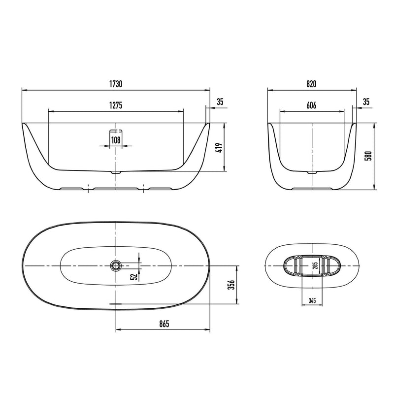 Kaldewei MEISTERSTÜCK OYO DUO  Mod. 1051-4034 Badewanne 173 x 82 cm, mit Überlauf und Ablaufdeckel emailliert