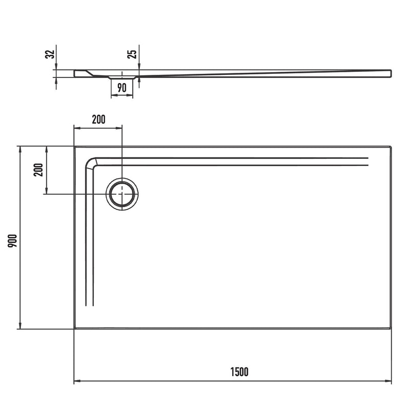 Kaldewei SUPERPLAN 1854-1 Duschwanne 90 x 150 cm mit Secure Plus