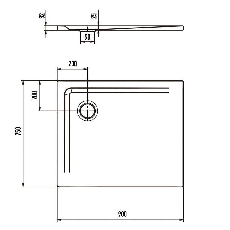 Kaldewei SUPERPLAN 1833-1 Duschwanne 75 x 90 cm mit Secure Plus