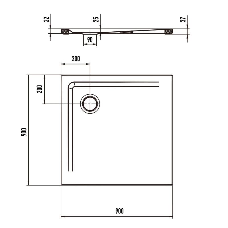 Kaldewei SUPERPLAN 1848-5 Duschwanne 90 x 90 cm, inkl. Wannenträger extraflach