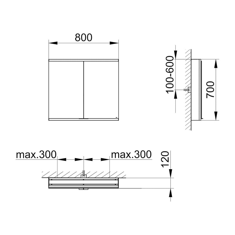 Keuco Royal P94 Aufputz-Spiegelschrank 2-türig 80 x 12 cm, mit LED-Beleuchtung