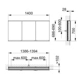 Keuco Royal P94 Unterputz-Spiegelschrank 3-türig 140 x 10,7 cm, mit LED-Beleuchtung