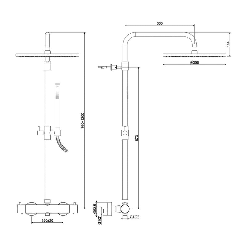 Kronenbach Lima 2.0 Black Duschsystem mit Thermostat, Brause Ø 30 cm