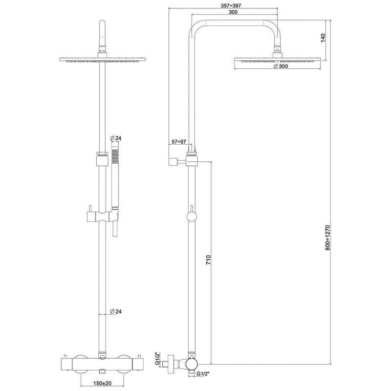 Kronenbach Lima 2.0 White Duschsystem mit Thermostat, Brause Ø 30 cm