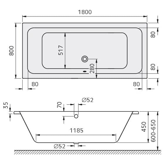 Kronenbach Cube Duo-Badewanne 180 x 80 cm
