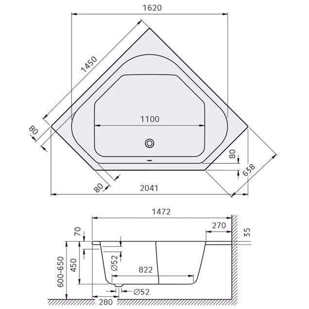 Kronenbach Cube Eckbadewanne 145 x 145 cm