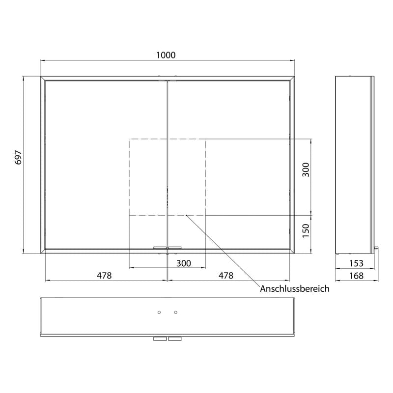 Kronenbach Cube 2.0 Spiegelschrank 100 cm, Aufputz, 2-türig